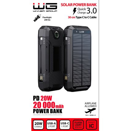 Winner Group - Laturi langattomalla latauksella ja aurinkokennopaneeli 20000 mAh 20W PD