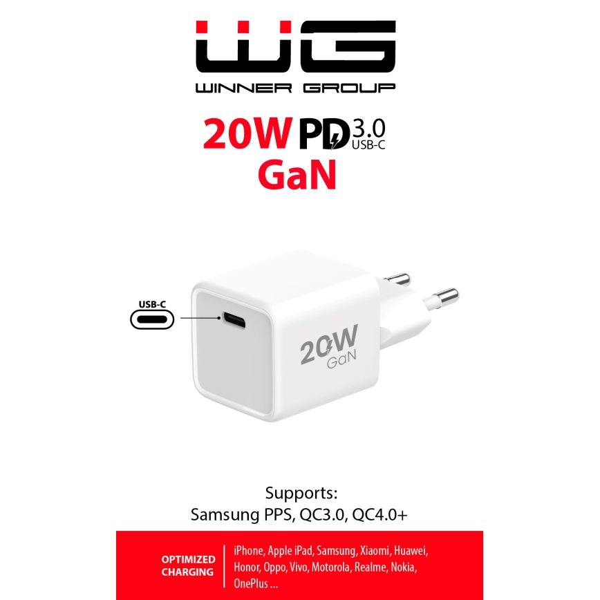 Winner Group - Pikalatausadapteri 1xUSB-C Power Delivery 20W valkoinen