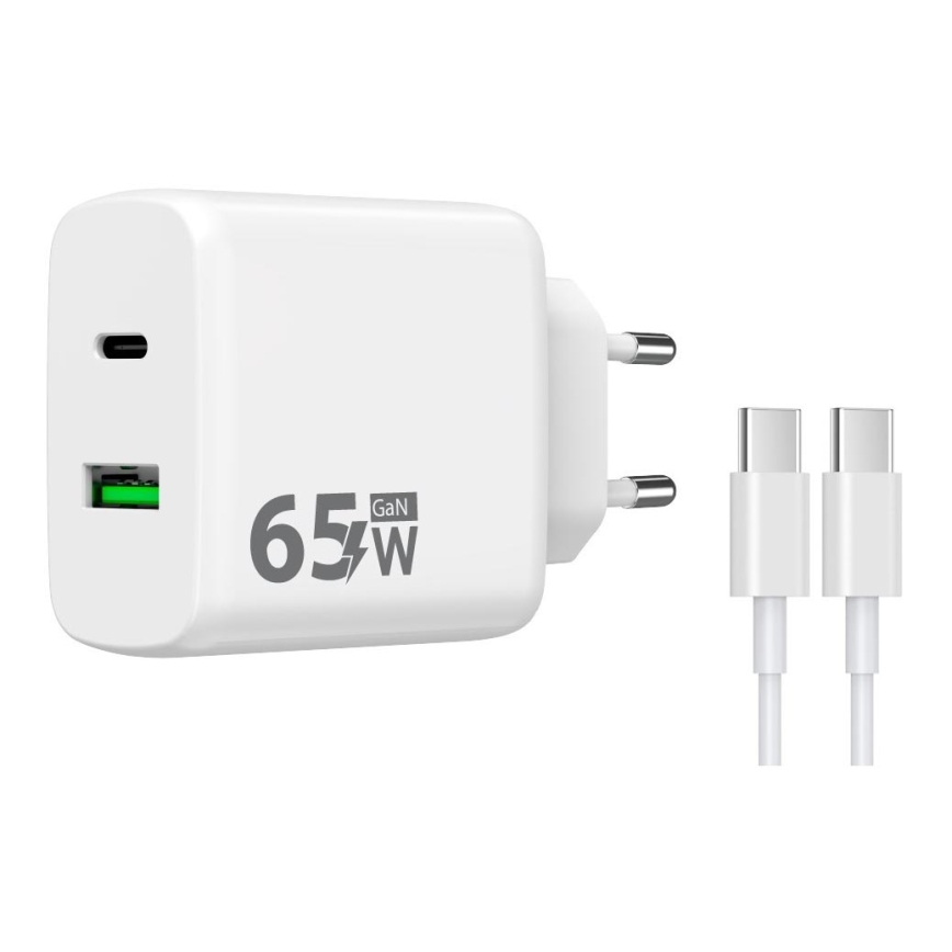 Winner Group - Pikalatausadapteri 2xUSB PD 65W + USB-kaapeli USB-C / USB-C 1m