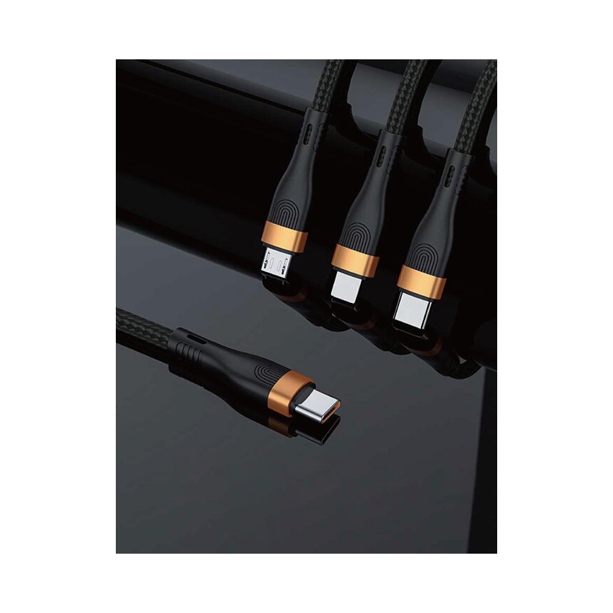 Winner Group -USB-kaapeli 3in1 USB-C / Lightning, USB-C ja Micro USB 100W 1,5m musta