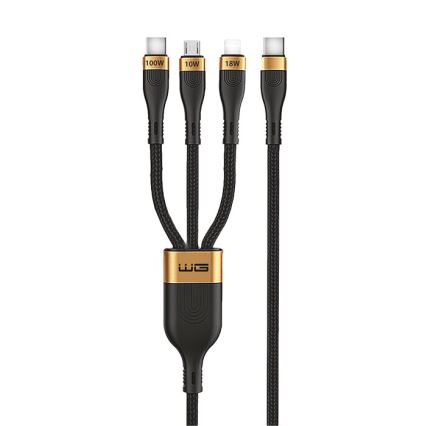Winner Group -USB-kaapeli 3in1 USB-C / Lightning, USB-C ja Micro USB 100W 1,5m musta