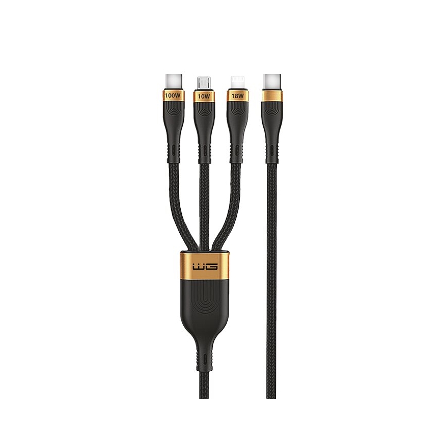Winner Group -USB-kaapeli 3in1 USB-C / Lightning, USB-C ja Micro USB 100W 1,5m musta