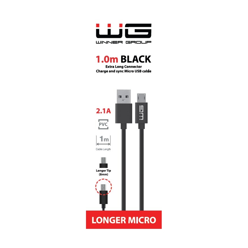 Winner Group - USB-kaapeli laajennettu Micro USB / USB-A 1m musta