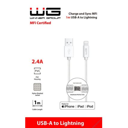 Winner Group - USB-kaapeli MFI Lightning / USB-A 1m valkoinen