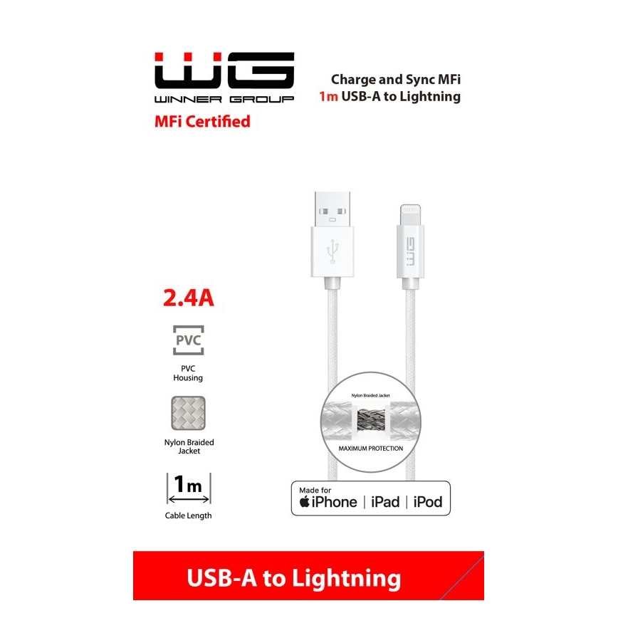 Winner Group - USB-kaapeli MFI Lightning / USB-A 1m valkoinen