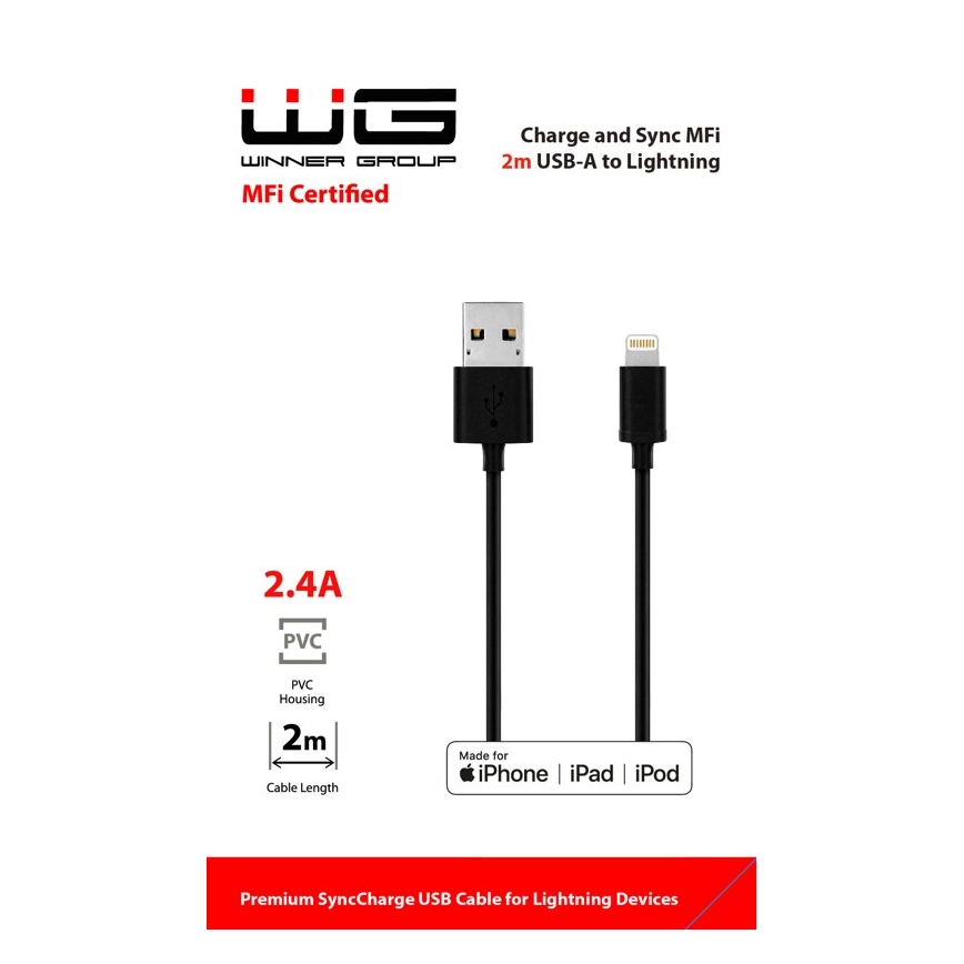 Winner Group - USB-kaapeli MFI Lightning / USB-A 2m musta
