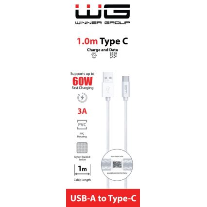 Winner Group - USB-kaapeli USB-C / USB-A 60W 1m valkoinen