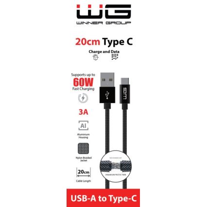 Winner Group - USB-kaapeli USB-C / USB-A 60W 20cm musta
