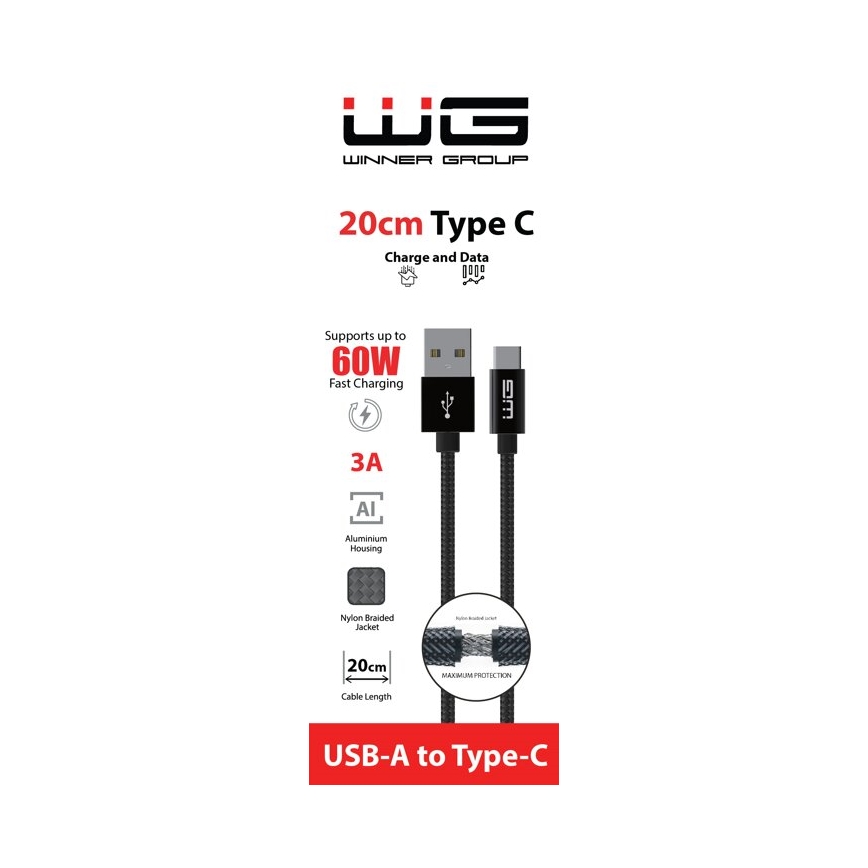 Winner Group - USB-kaapeli USB-C / USB-A 60W 20cm musta