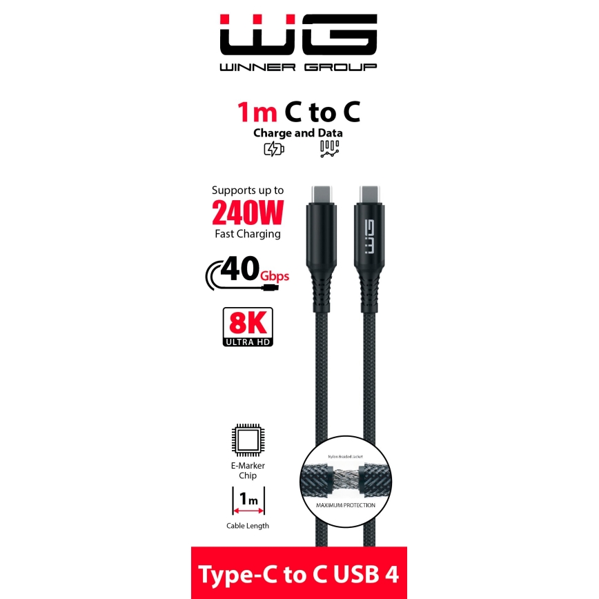 Winner Group - USB-kaapeli USB-C / USB-C 240W 1m musta
