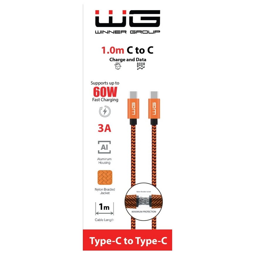Winner Group - USB-kaapeli USB-C / USB-C 60W 1m oranssi