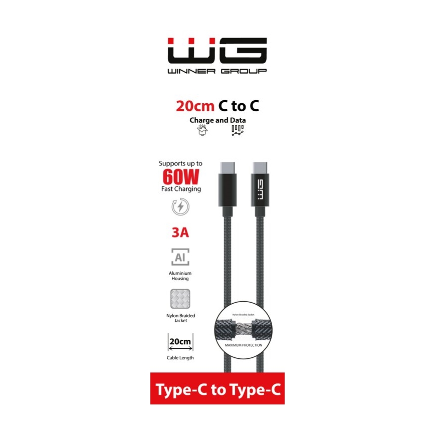 Winner Group - USB-kaapeli USB-C / USB-C 60W 20cm musta