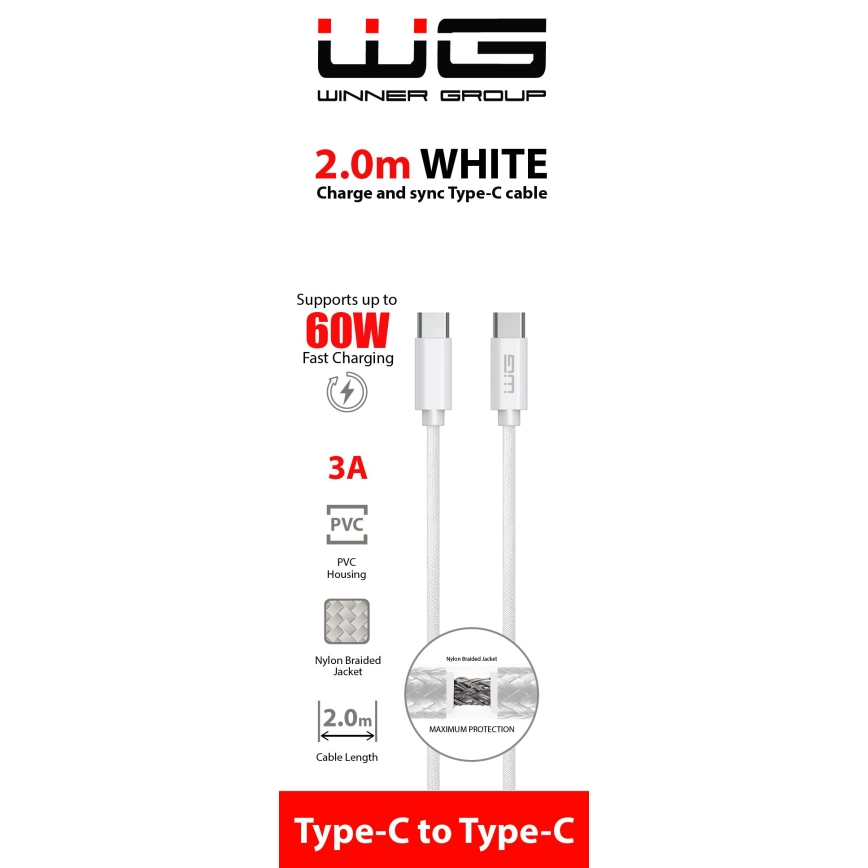 Winner Group - USB-kaapeli USB-C / USB-C 60W 2m valkoinen