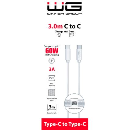 Winner Group - USB-kaapeli USB-C / USB-C 60W 3m valkoinen