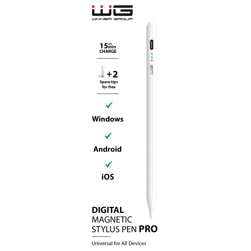 Winner Group - Valkoinen magneettinen kosketuskynä stylus 100 mAh