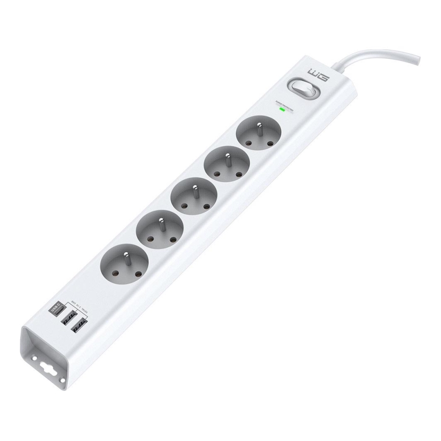 Winner Group - Ylijännitesuojaus 5Z + 2xUSB-A + 1xUSB-C valkoinen