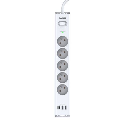 Winner Group - Ylijännitesuojaus 5Z + 2xUSB-A + 1xUSB-C valkoinen
