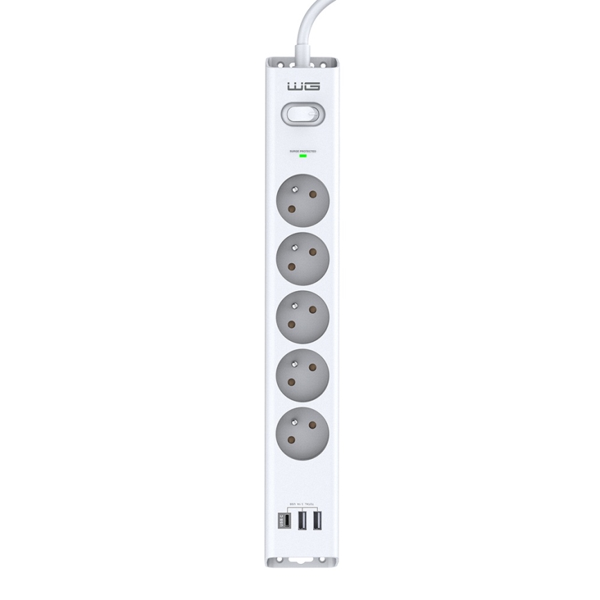 Winner Group - Ylijännitesuojaus 5Z + 2xUSB-A + 1xUSB-C valkoinen