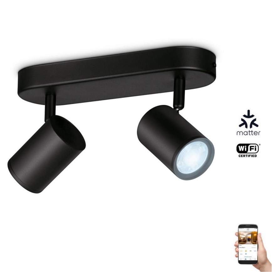 WiZ - LED Himmennettävä kohdevalo IMAGEO 2xGU10/4,9W/230V 2700-6500K Wi-Fi CRI 90 musta