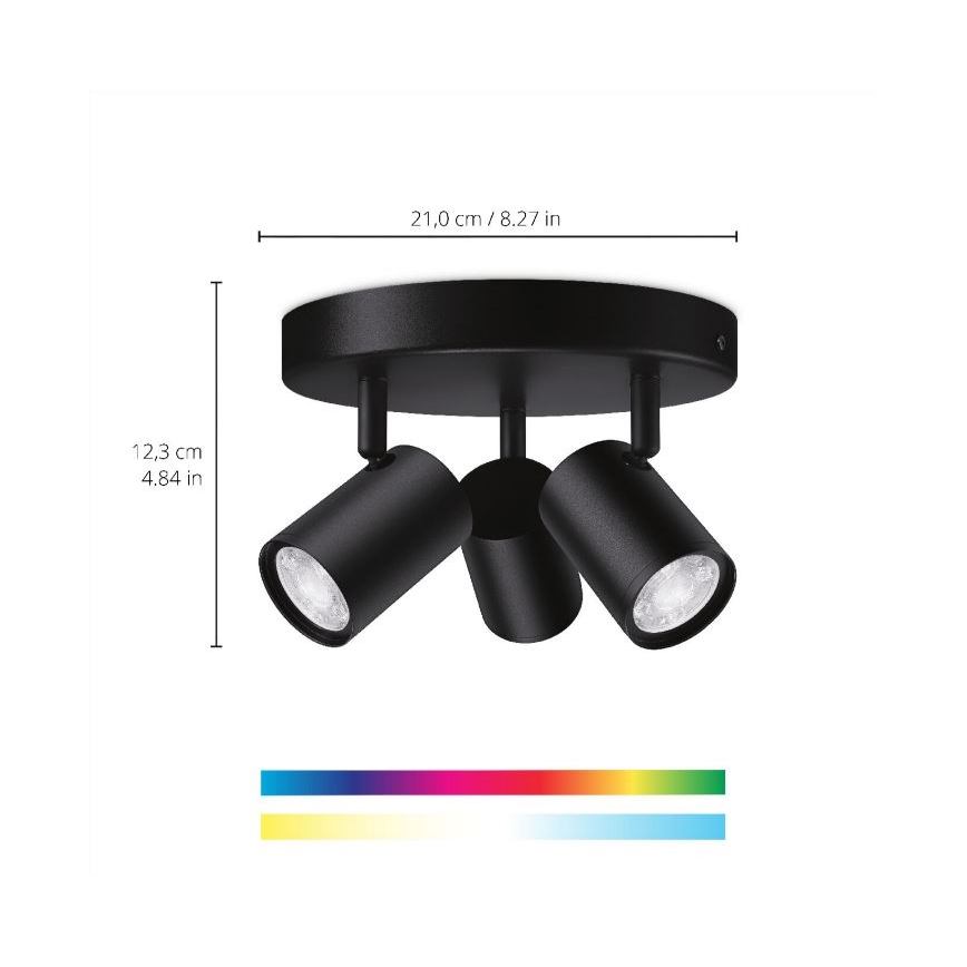WiZ - LED RGBW Himmennettävä kohdevalo IMAGEO 3xGU10/4,9W/230V 2200-6500K Wi-Fi CRI 90 musta