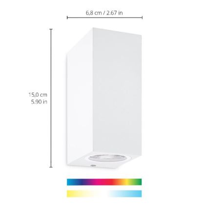 WiZ - LED RGBW Himmennettävä seinävalo UP&DOWN 2xGU10/4,7W/230V 2200-6500K Wi-Fi CRI 90 valkoinen