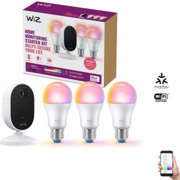 WiZ-setti kotitalouden valvontaan: 1xkamera + 3xLED RGB-polttimo 8,5W/230V Wi-Fi