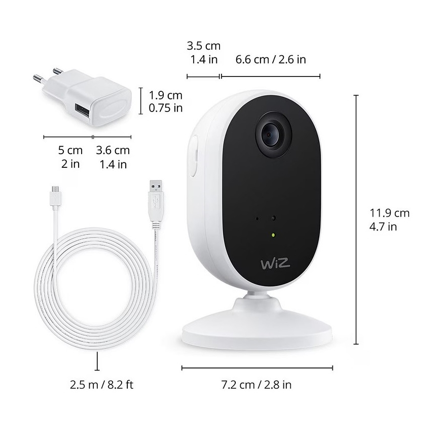 WiZ-setti kotitalouden valvontaan: 1xkamera + 3xLED RGB-polttimo 8,5W/230V Wi-Fi