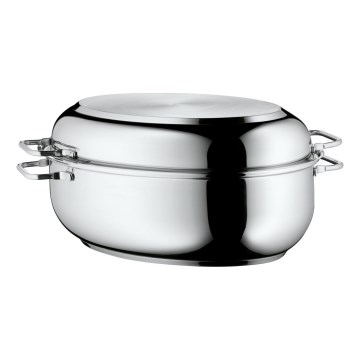 WMF - Soikea paistinpannu kannella  41x28,5 x18 cm ruostumaton