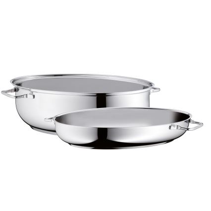 WMF - Soikea paistinpannu kannella  41x28,5 x18 cm ruostumaton
