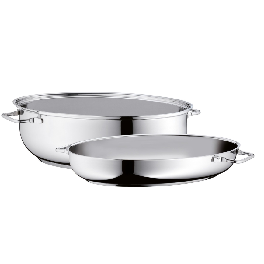 WMF - Soikea paistinpannu kannella  41x28,5 x18 cm ruostumaton