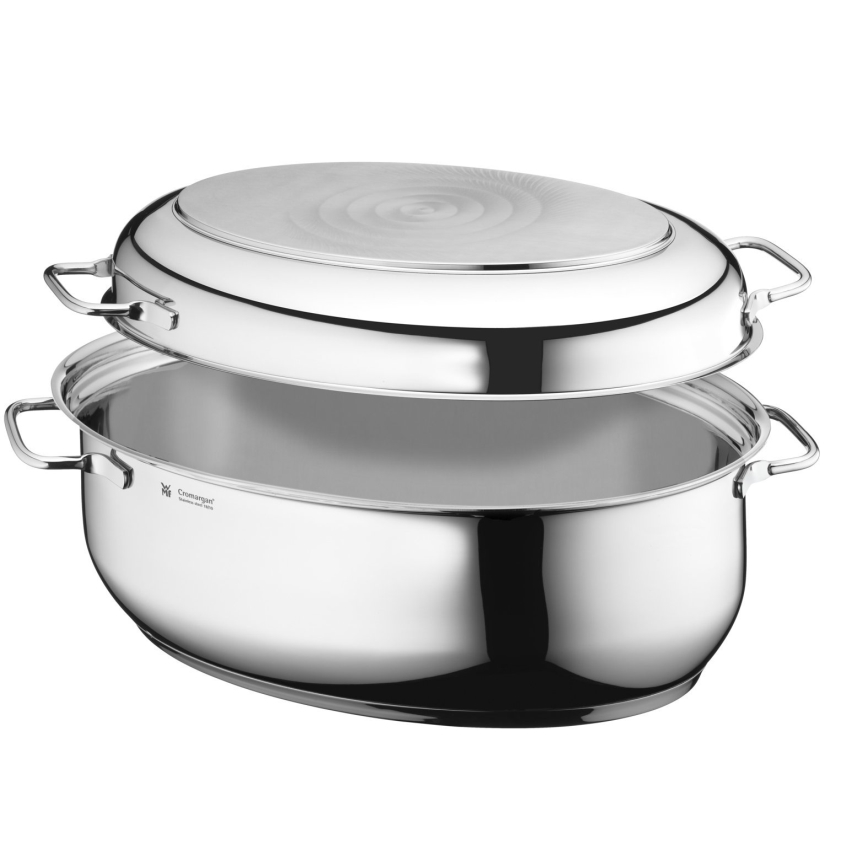WMF - Soikea paistinpannu kannella  41x28,5 x18 cm ruostumaton