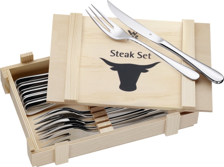 WMF - Steak cutlery setti in a puinen box 12ks