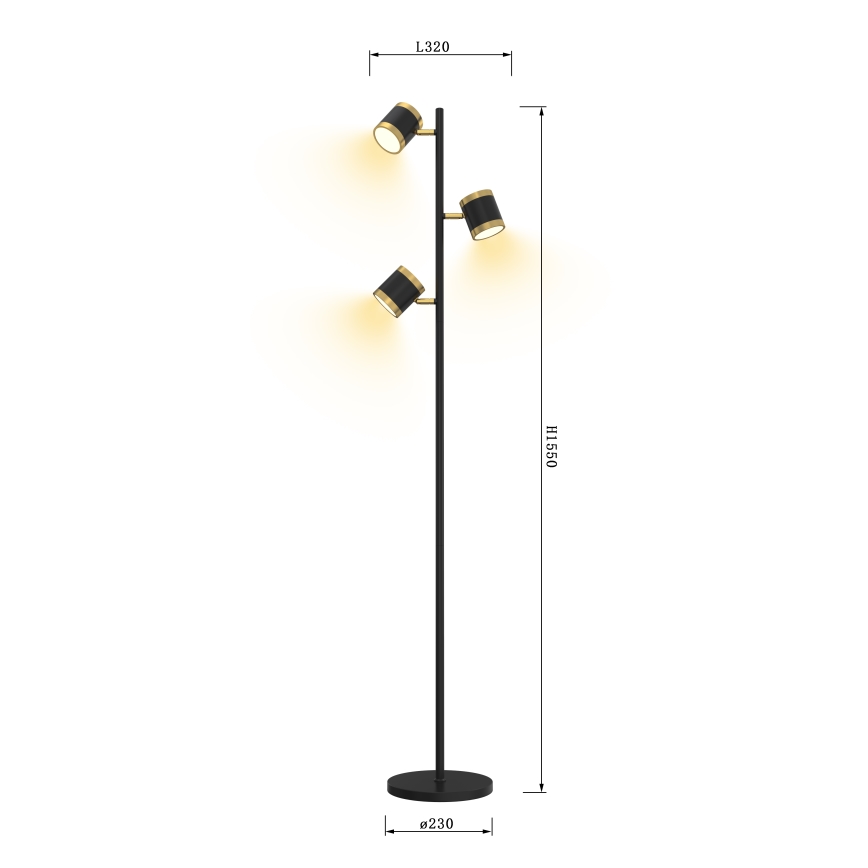 Wofi 3003-304S - Himmennettävä LED-lattiavalaisin TOULOUSE LED/21W/230V musta/kulta