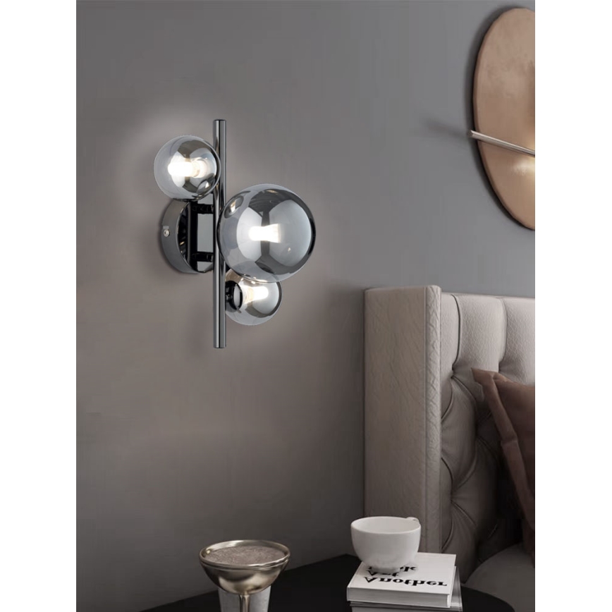 Wofi 4014.03.24.9000 - LED-seinävalaisin VILLA 3xG9/3W/230V musta/kiiltävä kromi