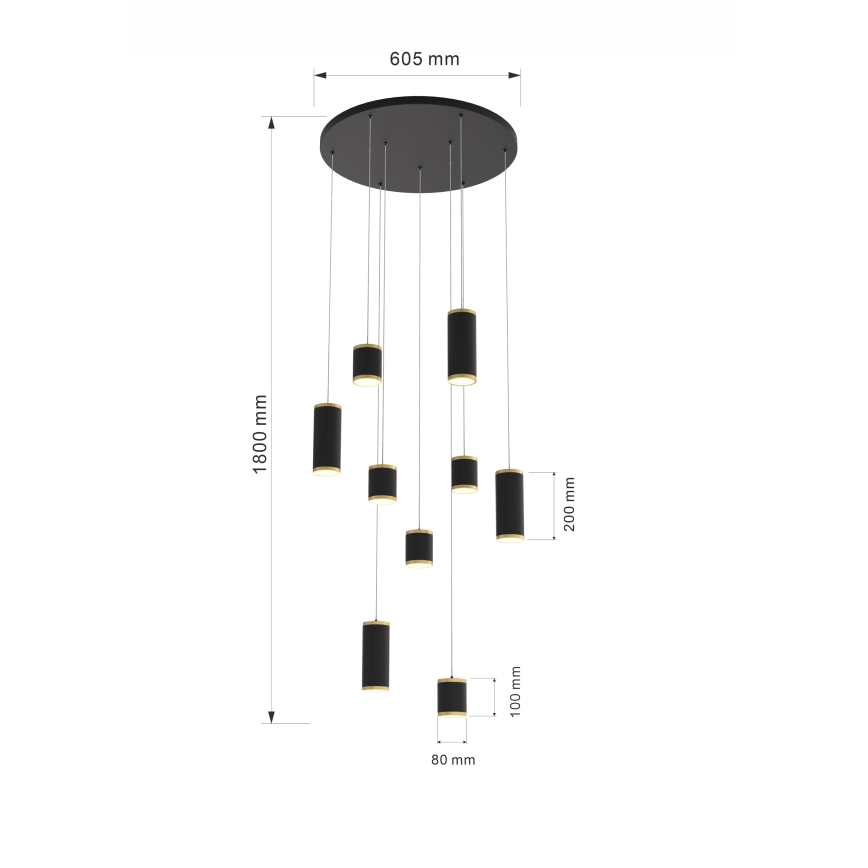 Wofi 5003-904 - Himmennettävä LED-kattokruunu johdossa TOULOUSE LED/57W/230V musta/kulta