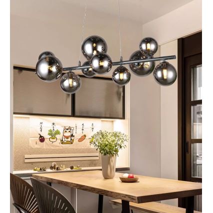 Wofi 6014.10.24.9000 - LED-kattokruunu johdossa VILLA 10xG9/3W/230V musta/kiiltävä kromi