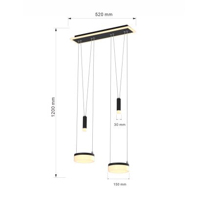 Wofi 6054-502 - Himmennettävä LED-kattokruunu johdossa JESSE LED/21W/230V musta