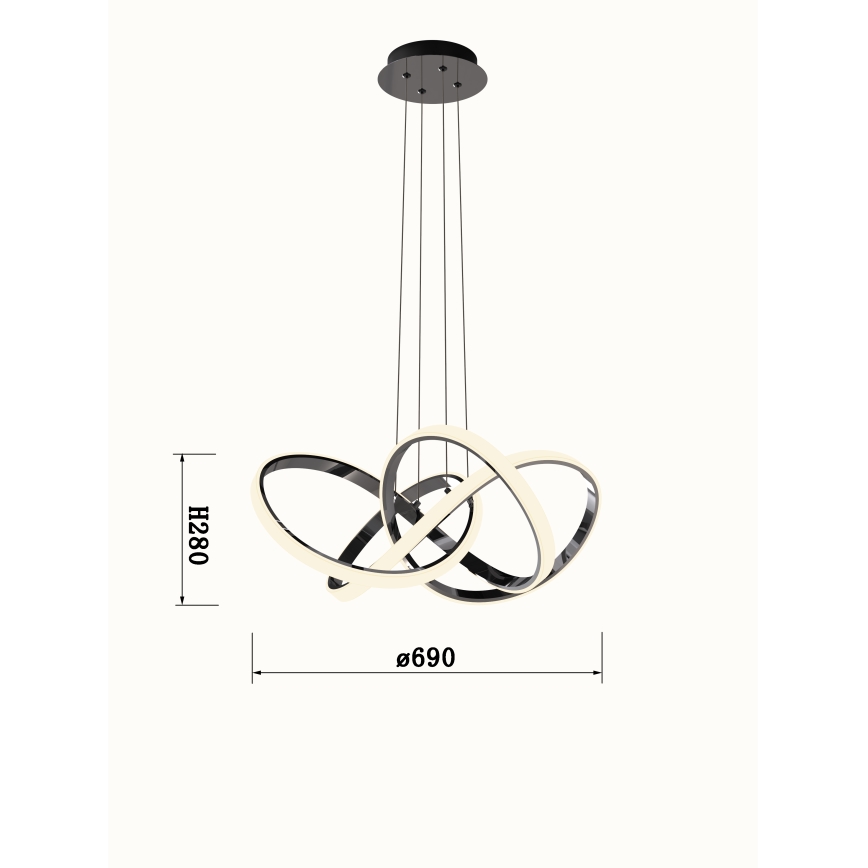 Wofi 6134-105L - Himmennettävä LED-kattokruunu johdossa INDIGO LED/50W/230V musta/kiiltävä kromi
