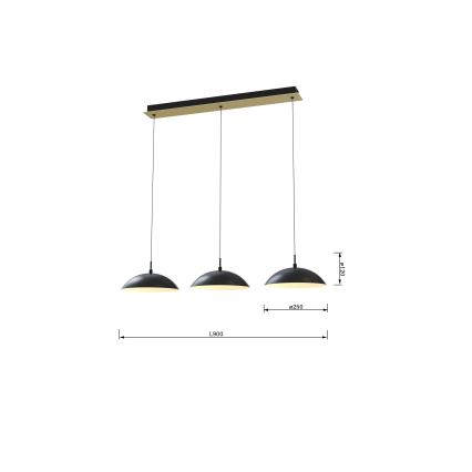 Wofi 7001-304 - Himmennettävä LED-kattokruunu johdossa ROSCOFF LED/29W/230V musta/kulta