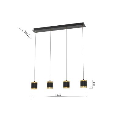Wofi 7003-404 - Himmennettävä LED-kattokruunu johdossa TOULOUSE LED/34W/230V musta/kulta
