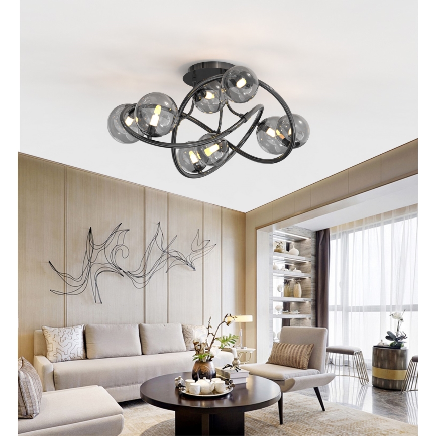 Wofi 9014-805 - Kiinteä LED-kattokruunu NANCY 8xG9/3,5W/230V musta/kiiltävä kromi