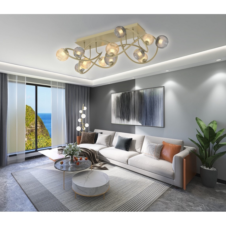 Wofi 9015-1204 - Kiinteä LED-kattokruunu METZ 12xG9/3,5W/230V kulta/harmaa