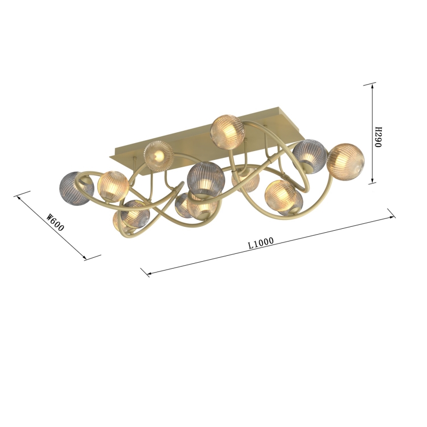Wofi 9015-1204 - Kiinteä LED-kattokruunu METZ 12xG9/3,5W/230V kulta/harmaa