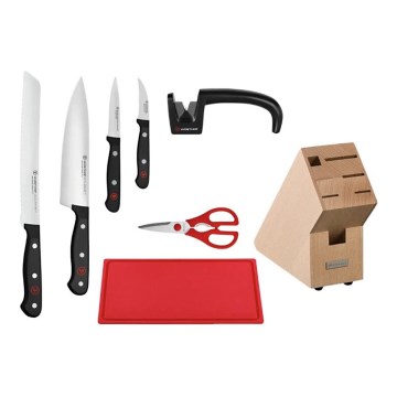 Wüsthof - GOURMET 8-osainen veitsisarja telineessä, mukana veitsenteroitin ja leikkuulauta