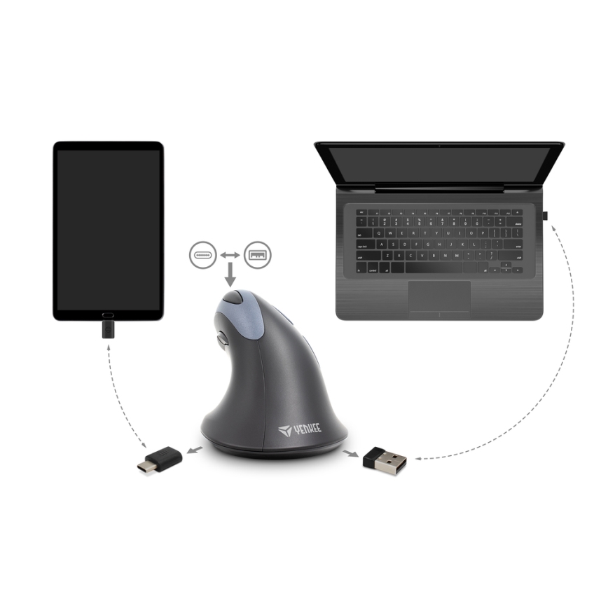 Yenkee - Ergonominen hiiri 1000/1600 DPI 1xAA musta