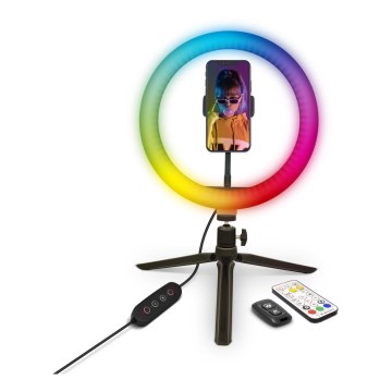 Yenkee-LED RGB Himmennettävä lamppu jalustalla ja pidikkeellä vloggaamiseen LED/5V + kaukosäädin