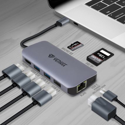 Yenkee - Moniporttinen sovitin 8in1 USB Type C