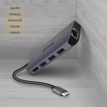Yenkee - Moniporttinen sovitin 8in1 USB Type C