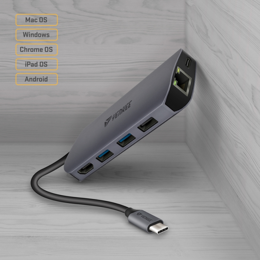 Yenkee - Moniporttinen sovitin 8in1 USB Type C