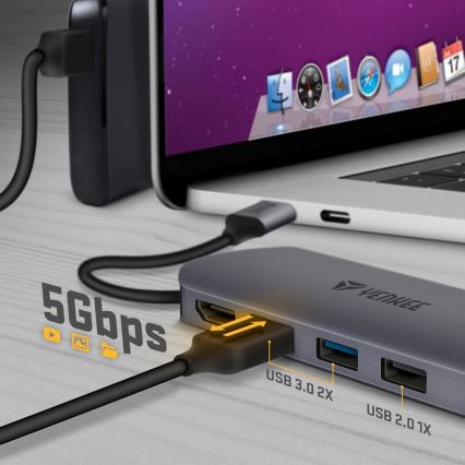 Yenkee - Moniporttinen sovitin 8in1 USB Type C